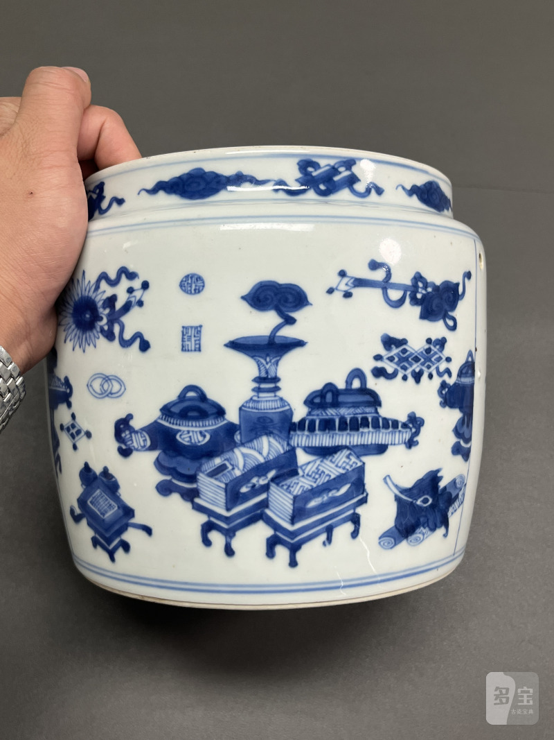 清康熙 青花山水人物图粥罐 - 图10